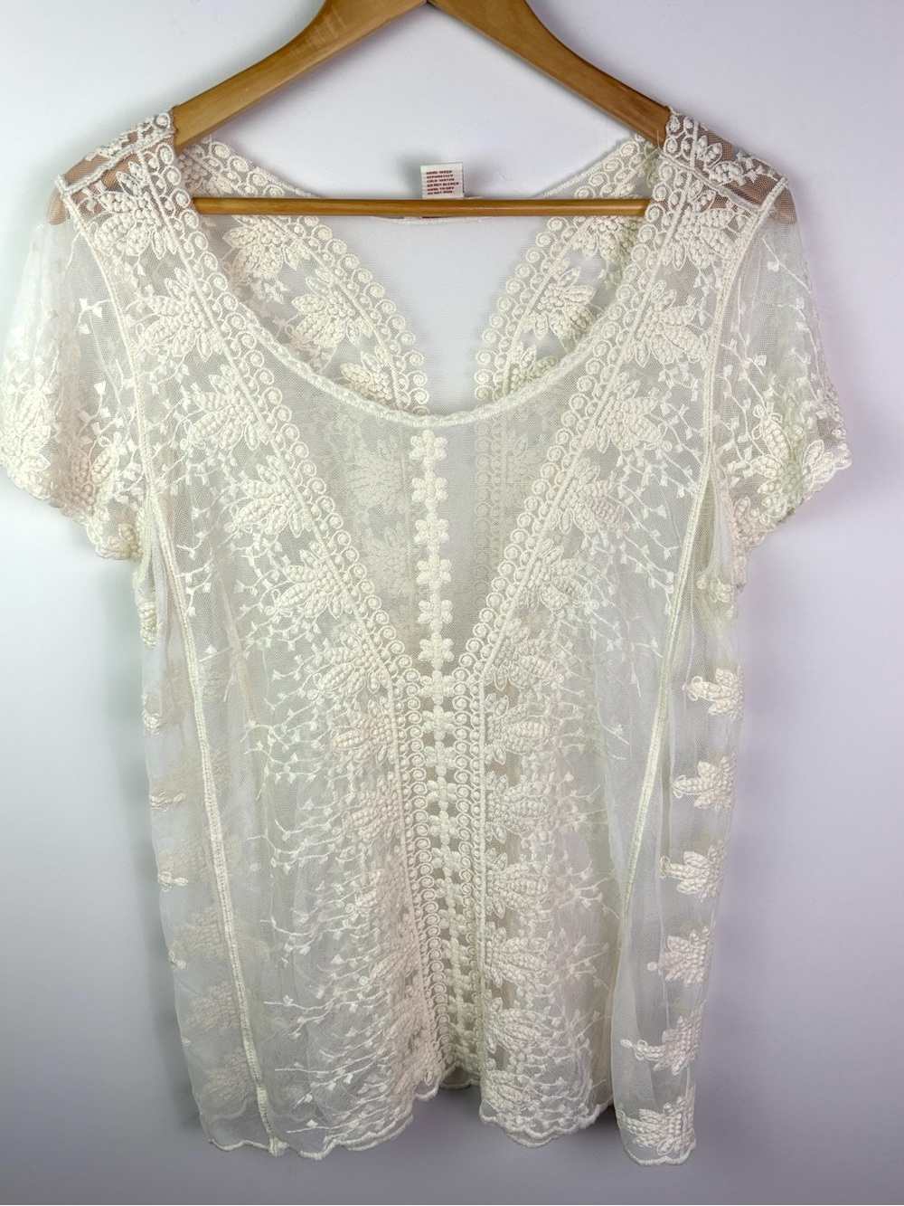 Sundance Ivory Lace Embroidered Sheer Top size XL